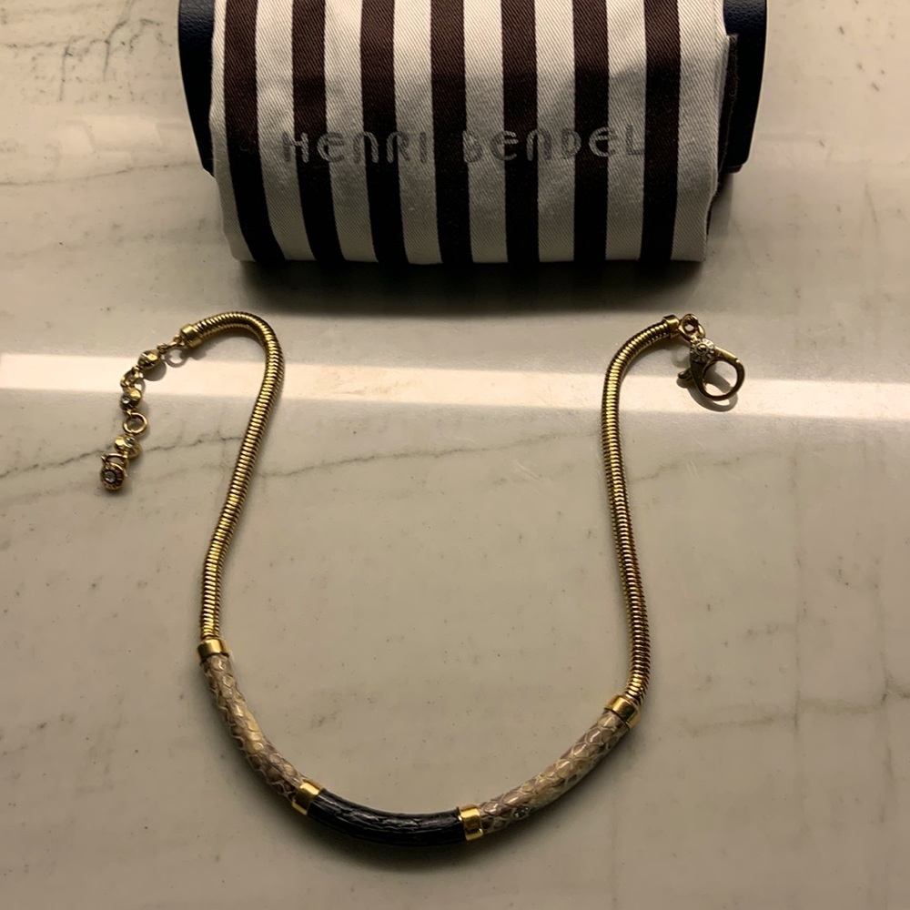 Henri Bendel faux snakeskin black/natural leather.